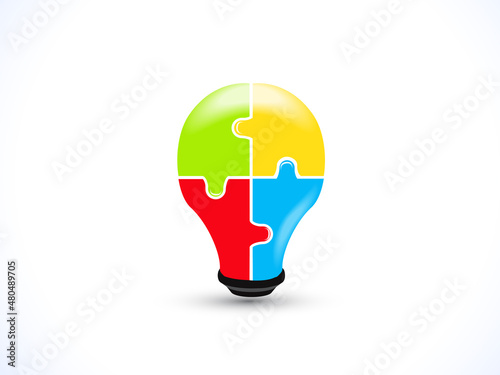 Logo puzzle light bulb ideas. Creative idea smart connections children development solutions symbol vector design colorful image