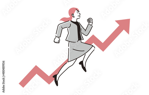 上を目指してジャンプをするビジネスパーソン女性