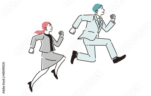 上を目指してジャンプをするビジネスパーソン男女