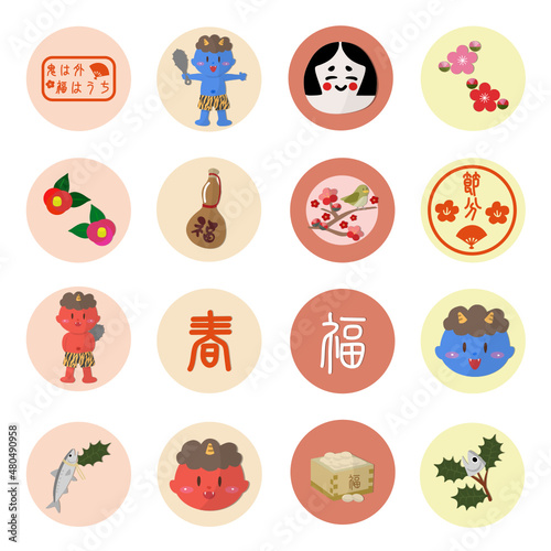 Setsubun icon sticker set,節分 アイコンステッカーセット