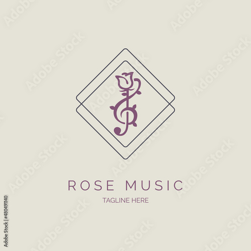 rose flower music symbol notation logo design template for brand or company and other