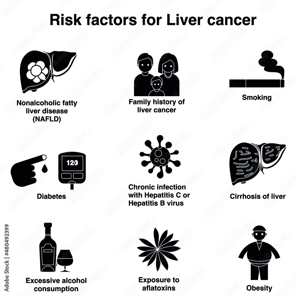 Risk factor for liver cancer black and white flat vector icon ...