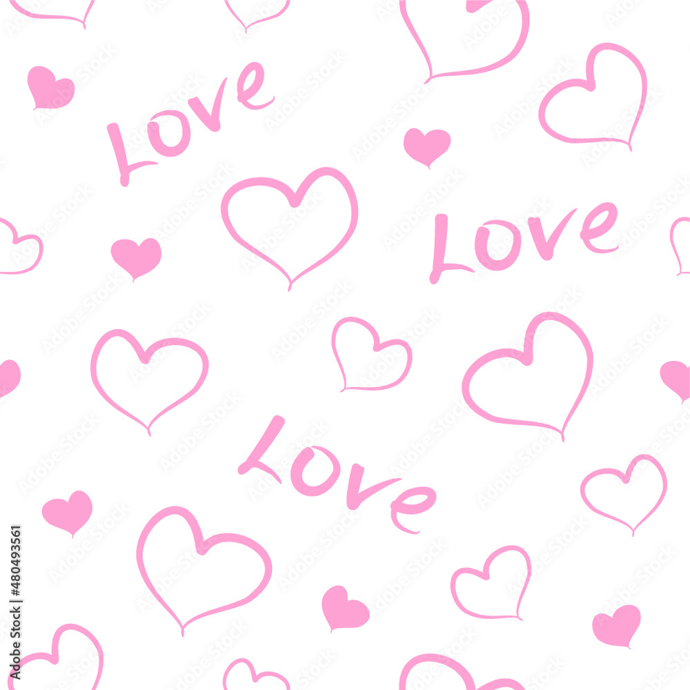 Love and hearts light pink seamless pattern. Monochrome vector