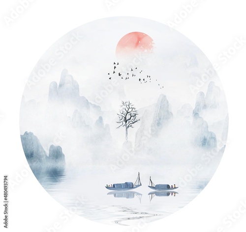 Chinese style artistic conception ink landscape painting