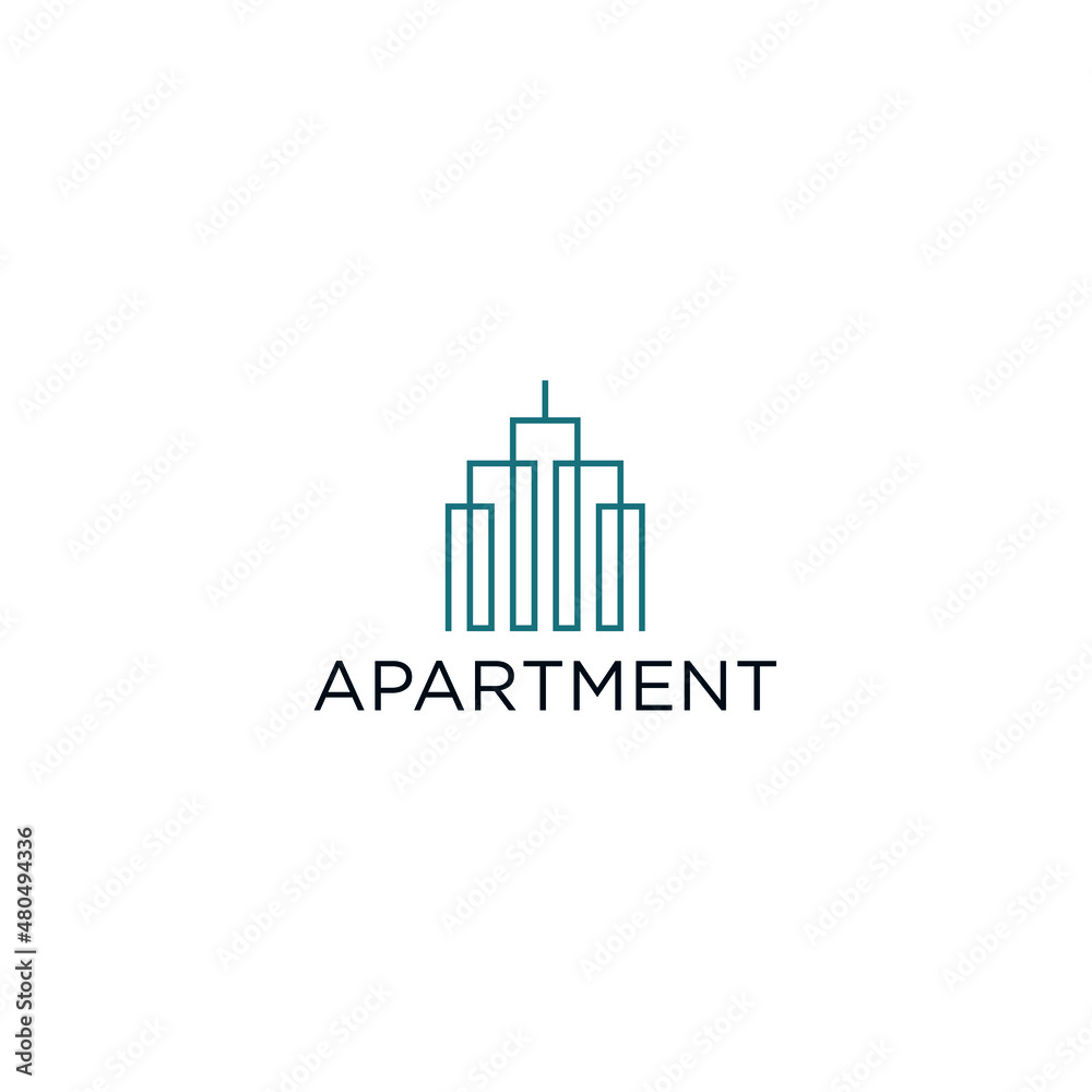 Building logo design with line vector graphic concept for real estate