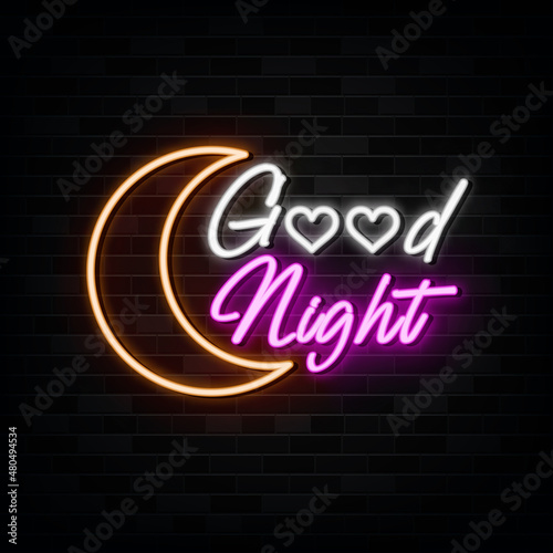 Good night neon sign. design element. light banner. 