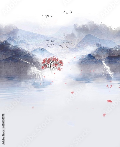 Blue Chinese style simple landscape background
