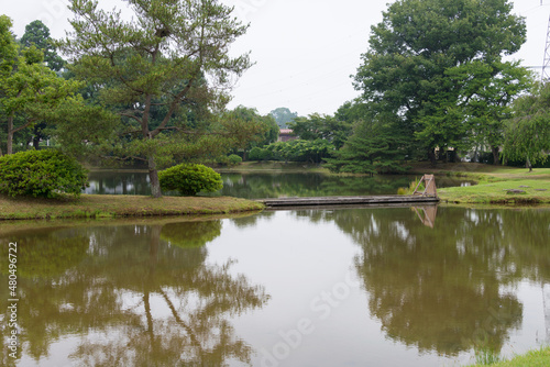 Iwate, Japan - Jul 21 2017: Site of Kanjizaio-in in Hiraizumi, Iwate, Japan. It is part of Historic Monuments and Sites of Hiraizumi, a UNESCO World Heritage Site.