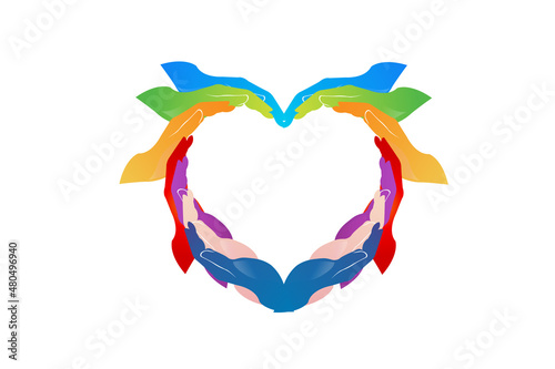 Colorful hands in a love heart shape logo icon vector image design