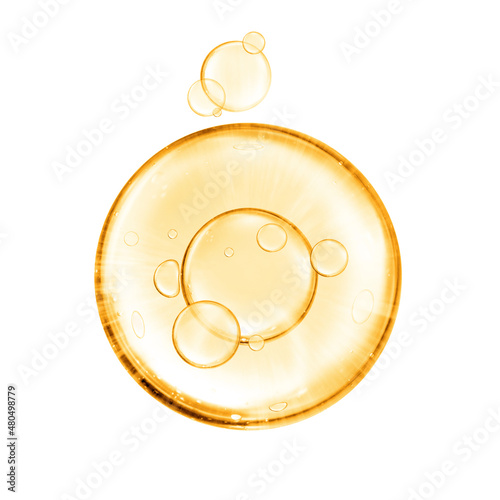 golden miracle yellow bubble oil or serum isolated on white background. Beauty and skincare photo