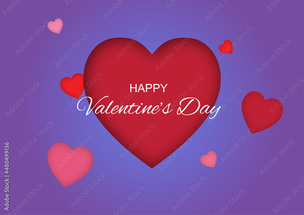 Happy valentines day greeting card design. Heart shape on purple background.