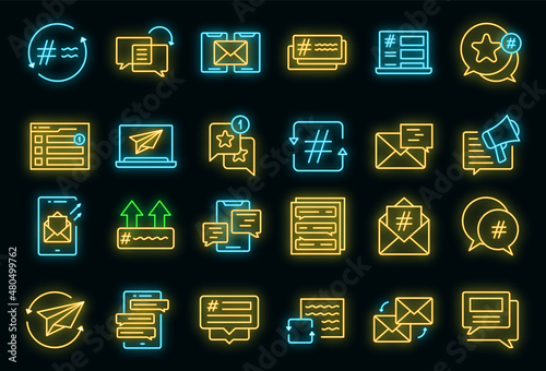 Cross-posting icons set vector neon photo