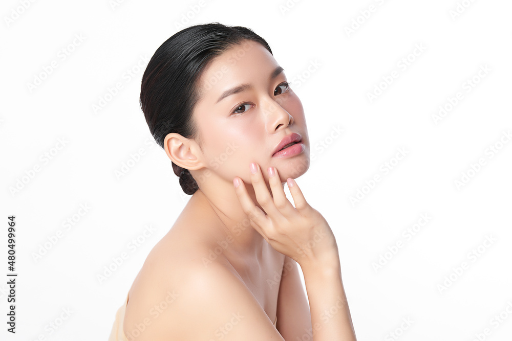 Beautiful young asian woman with clean fresh skin on white background, Face care, Facial treatment, Cosmetology, beauty and spa, Asian women portrait. Beautiful young asian woman with clean fresh skin on white background, Face care, Facial treatment, Cosmetology, beauty and spa, Asian women portrait.