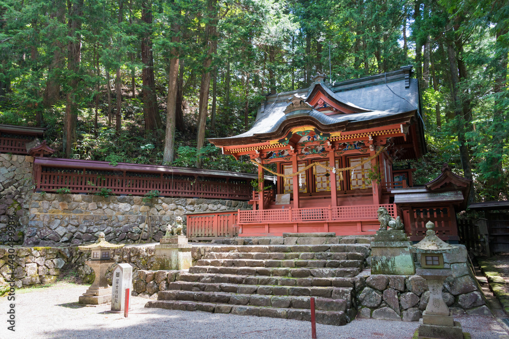 Gifu, Japan - Aug 02 2017- Hie Shrine. a famous historic site in Takayama, Gifu, Japan.