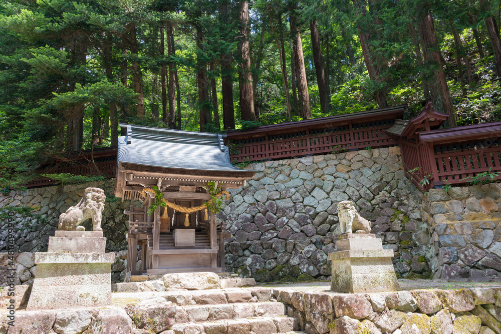 Gifu, Japan - Aug 02 2017- Hie Shrine. a famous historic site in Takayama, Gifu, Japan. Gifu, Japan - Aug 02 2017- Hie Shrine. a famous historic site in Takayama, Gifu, Japan.