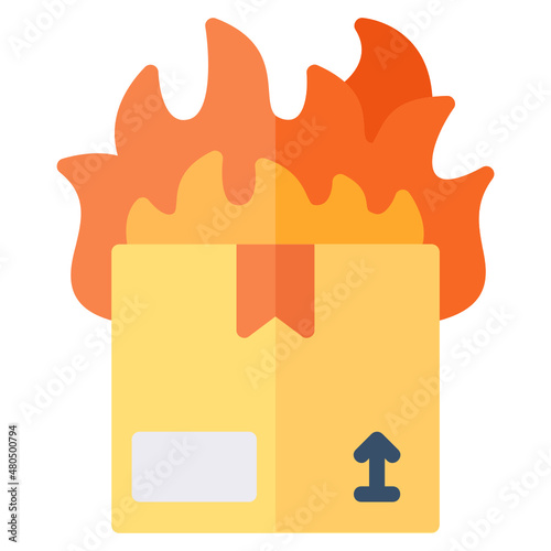 Fire cardboard box flat icon