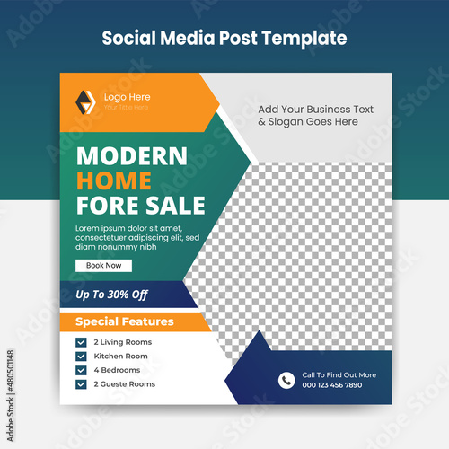 Modern home for sale social media marketing post template design and creactive banner template design vector