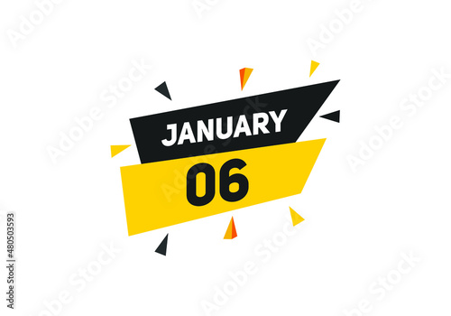 January 06 text calendar reminder. 6nd January daily calendar icon template © creativeKawsar