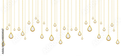 Card with golden drops with brilliants on a white background.