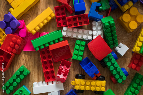 Top view of yellow plastic blocks.