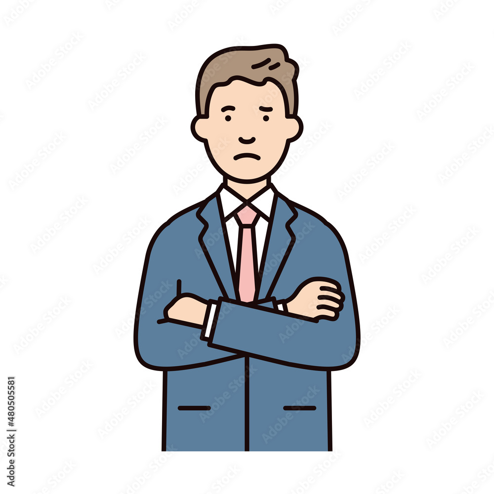 人物_男性_スーツ_上半身_腕を組む_悩む 人物_男性_スーツ_上半身_腕を組む_悩む