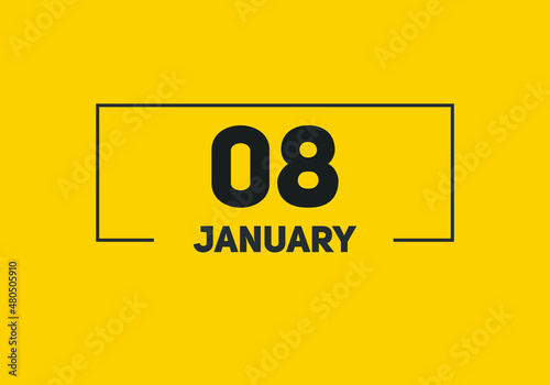 January 08 text calendar reminder. 8thJanuary daily calendar icon template