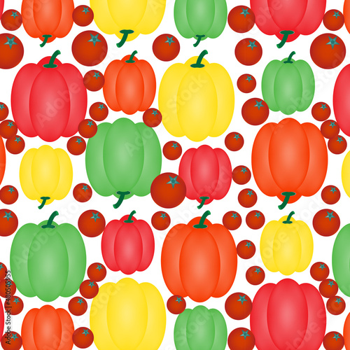 seamless pattern with colorful sweet peppers and cherry tomatoes