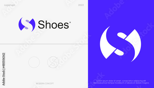 Abstract shoes brand logo design with letter S for identity, business and company. Vector photo