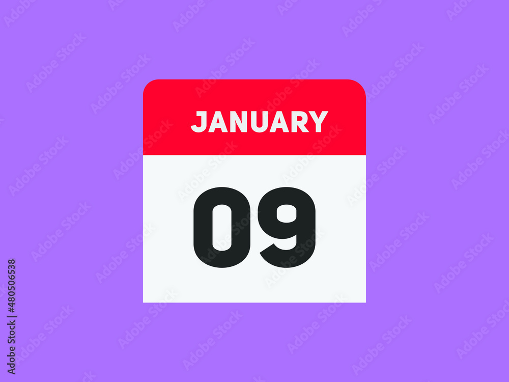 January 09 text calendar reminder. 9th January daily calendar icon template January 09 text calendar reminder. 9th January daily calendar icon template