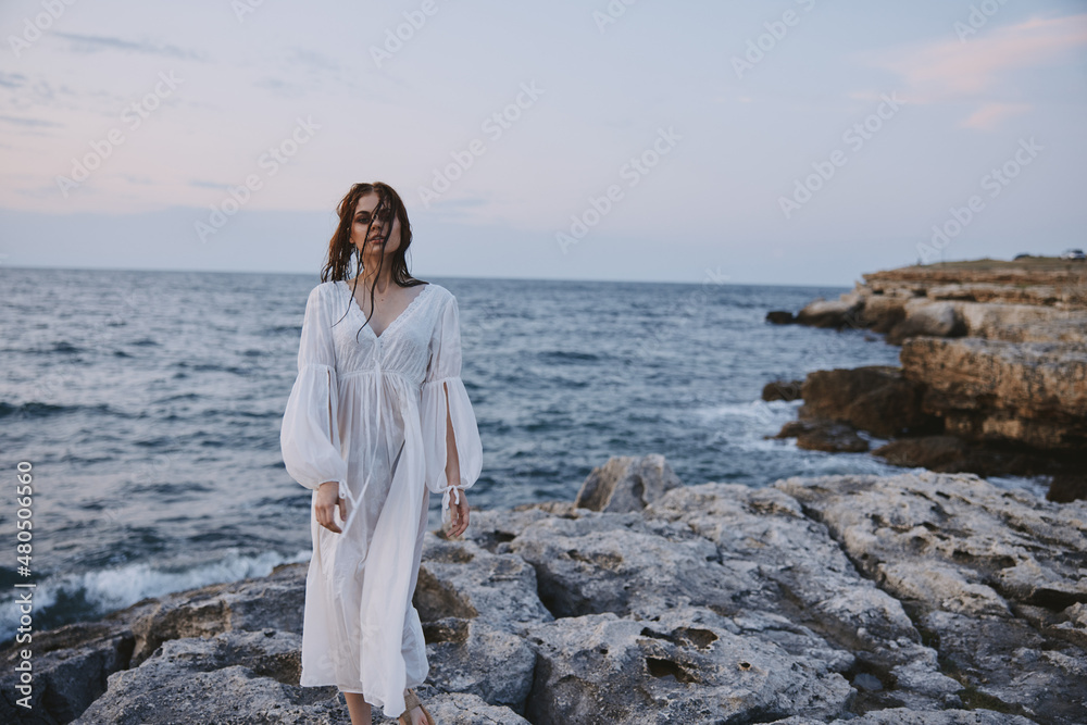 pretty woman in white dress and travel lifestyle landscape stones pretty woman in white dress and travel lifestyle landscape stones