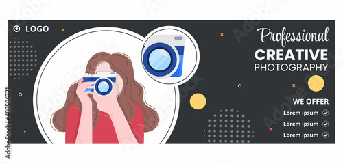 Photographer with Camera and Digital Film Equipment Cover Template Flat Illustration Editable of Square Background for Social Media or Web