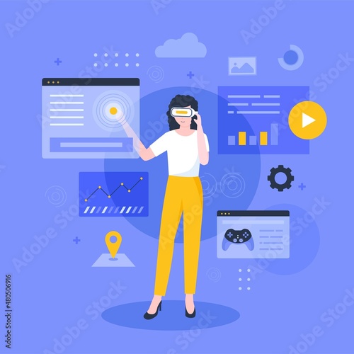 Concept design of Future digital technology metaverse. Illustration for websites, landing pages, mobile applications, posters and banners.	