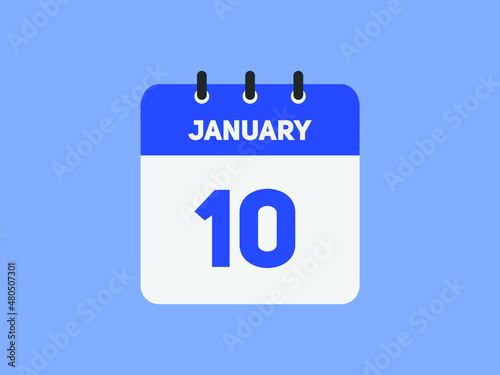 January 10 text calendar reminder. 10th January daily calendar icon template
