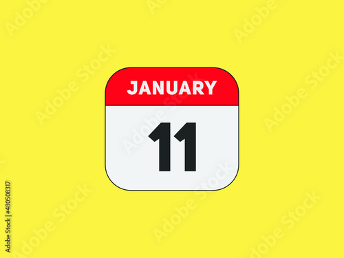 January 11 text calendar reminder. 11th January daily calendar icon template
