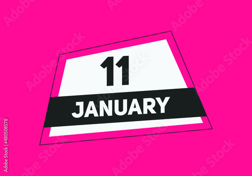 January 11 text calendar reminder. 11th January daily calendar icon template
