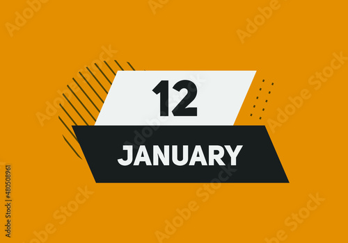 January 12 text calendar reminder. 12th January daily calendar icon template

