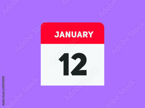 January 12 text calendar reminder. 12th January daily calendar icon template

