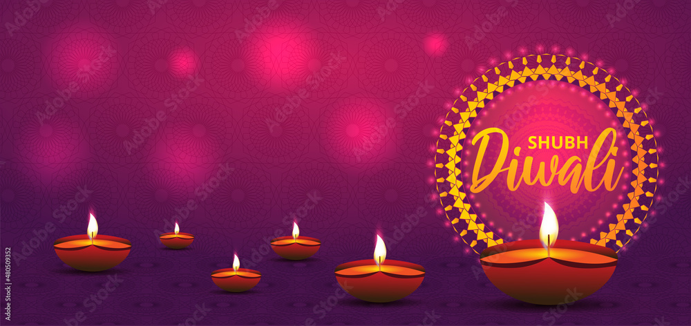Website header or banner design with realistic oil lamp on purple background for Diwali Festival celebration. Website header or banner design with realistic oil lamp on purple background for Diwali Festival celebration.