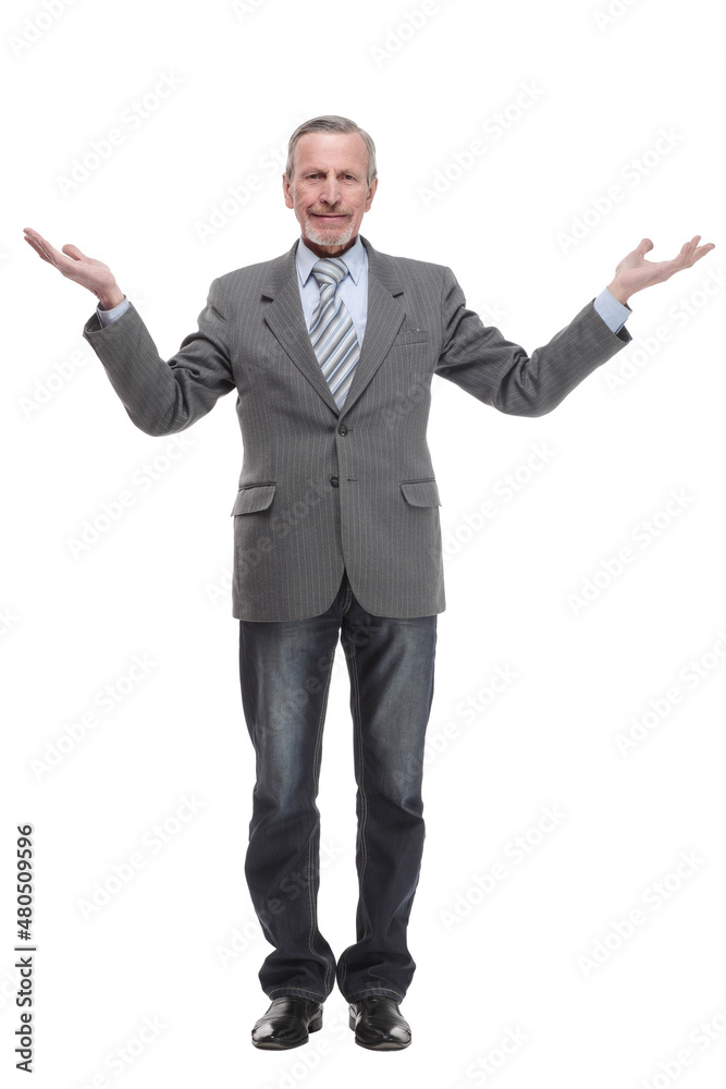 Mature businessman with success in business raising arms and smiling Mature businessman with success in business raising arms and smiling
