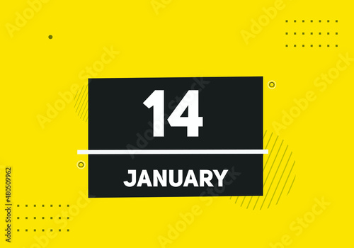 January 14 text calendar reminder. 14th January daily calendar icon template