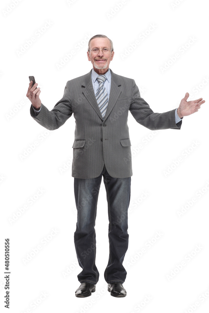 casual senior man working something on his phone casual senior man working something on his phone