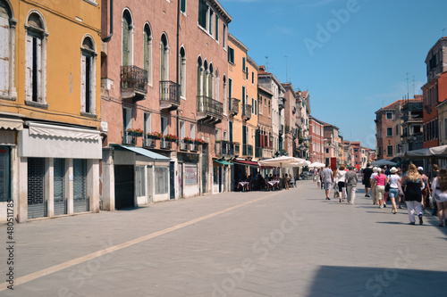old italian street in Venice. historic view and architecture  summer day