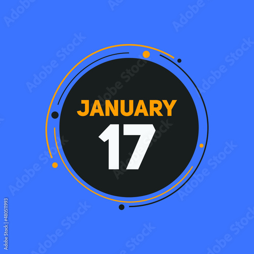 January 17 text calendar reminder. 17th January daily calendar icon template