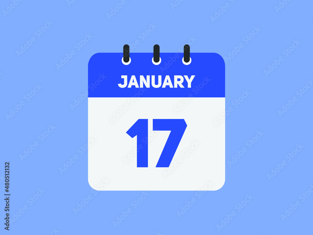 January 17 text calendar reminder. 17th January daily calendar icon template January 17 text calendar reminder. 17th January daily calendar icon template