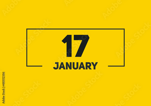 January 17 text calendar reminder. 17th January daily calendar icon template