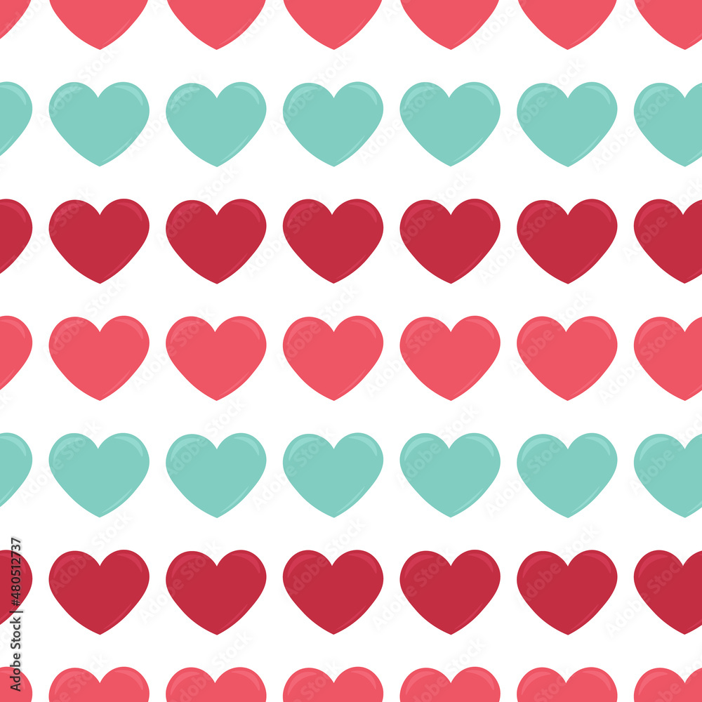 Seamless heart pattern for Valentine's Day. Symbol of love: heart. Vector image in a flat design.