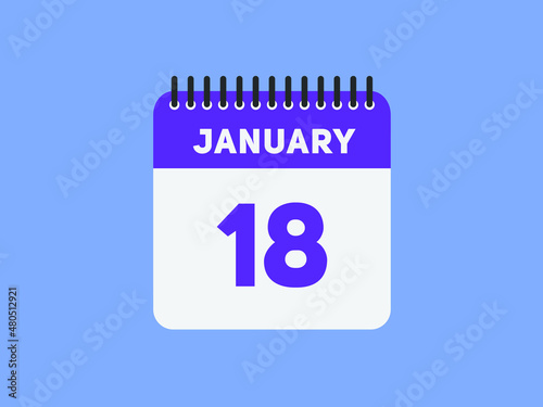January 18 text calendar reminder. 18th January daily calendar icon template
