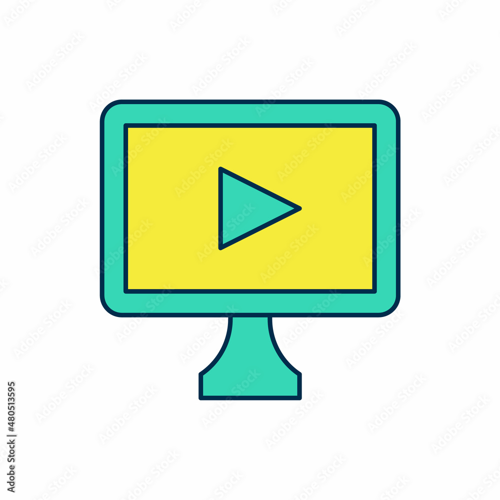 Filled outline Online play video icon isolated on white background. Film strip with play sign. Vector Filled outline Online play video icon isolated on white background. Film strip with play sign. Vector