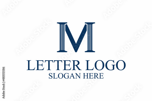 legal pillar logo, initials m. vector premium