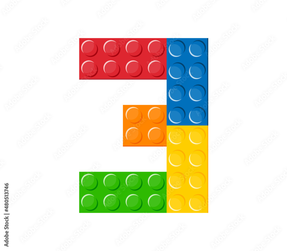 Fototapeta premium Colorful brick toy and number block flat vector illustration. 